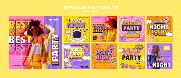 PSD publicaciones de instagram de colores kitsch dibujados a mano