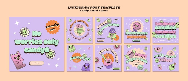 PSD publicaciones de instagram de colores pastel de caramelo