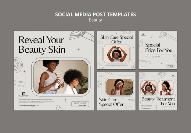 PSD publicaciones de instagram de concepto de belleza dibujadas a mano