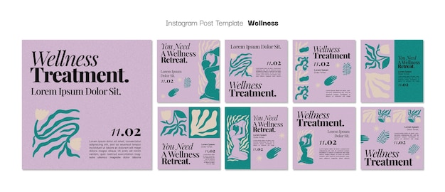 Publicaciones de instagram de concepto de bienestar de diseño plano