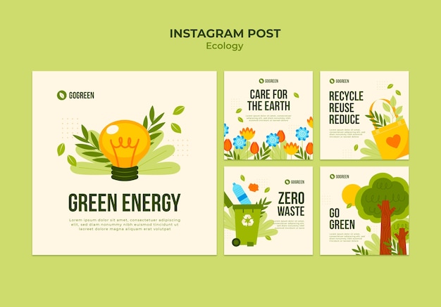 PSD publicaciones de instagram de concepto de ecología de diseño plano