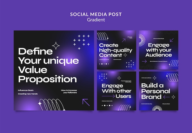 Publicaciones de instagram de concepto de marca personal degradado