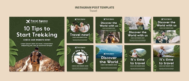 PSD publicaciones de instagram de concepto de viaje realista