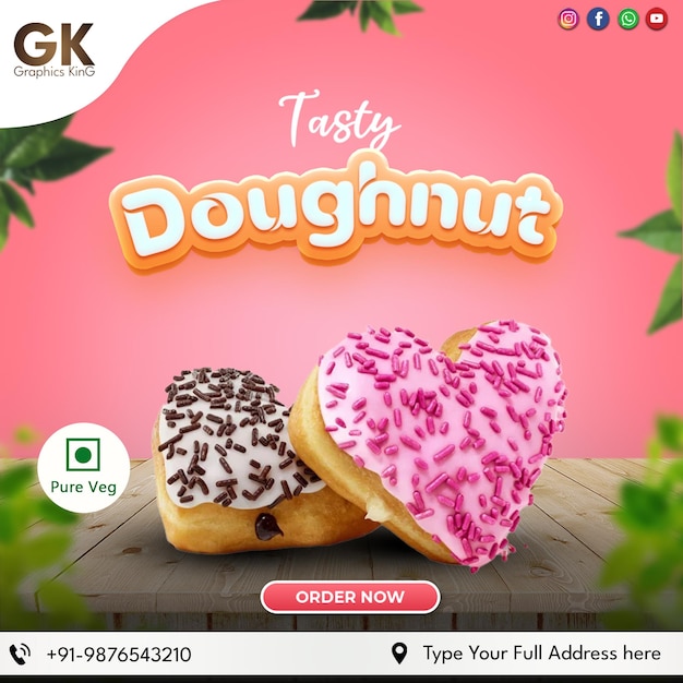 PSD publicaciones de instagram de deliciosa tienda de donuts archivo psd gratis