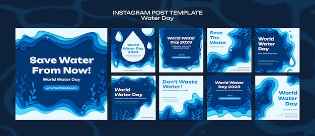 Publicaciones de instagram del día del agua dibujadas a mano