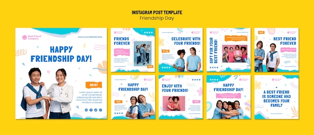 PSD publicaciones de instagram del día de la amistad de diseño plano