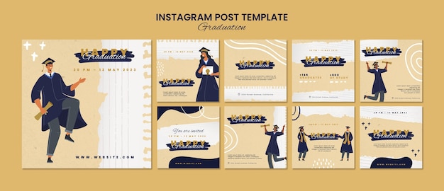 PSD publicaciones de instagram del día de graduación de diseño plano