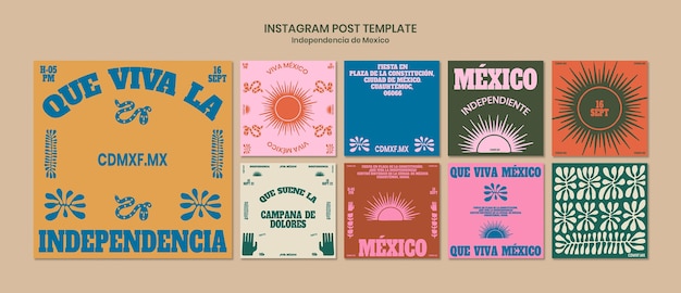 PSD publicaciones de instagram del día de la independencia de méxico de diseño plano