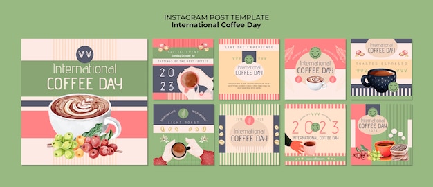 PSD publicaciones de instagram del día internacional del café.