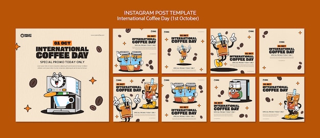 PSD publicaciones de instagram del día internacional del café.