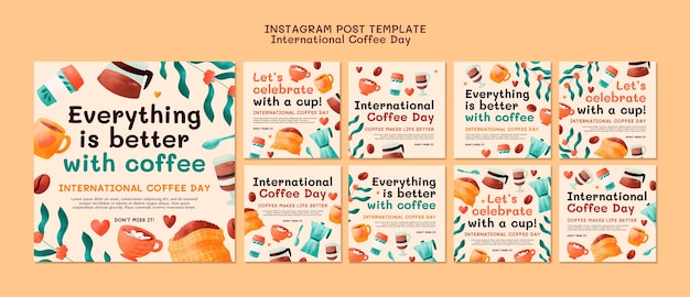 PSD publicaciones de instagram del día internacional del café