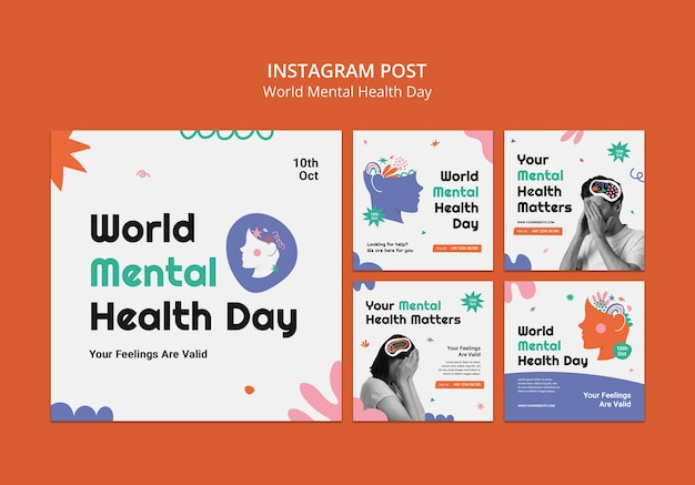 PSD publicaciones de instagram del día mundial de la salud mental