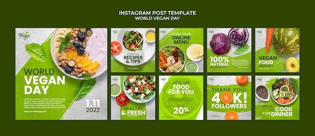 PSD publicaciones de instagram del día mundial vegano