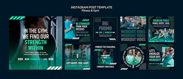 PSD publicaciones de instagram de entrenamiento de gimnasio de diseño plano