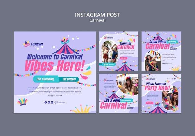 PSD publicaciones de instagram de entretenimiento de carnaval