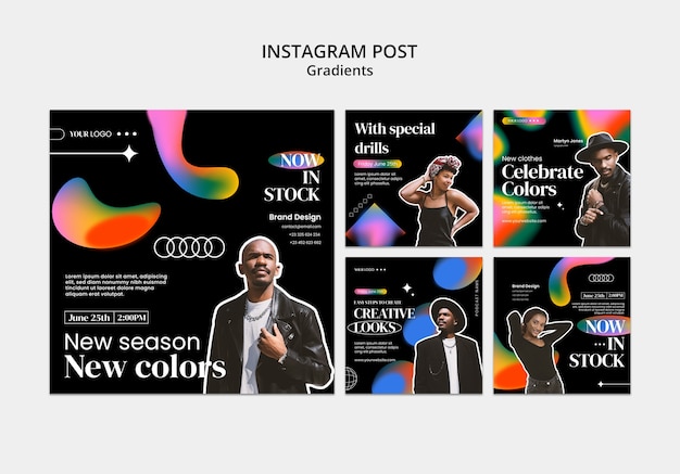 PSD publicaciones de instagram de estilo degradado