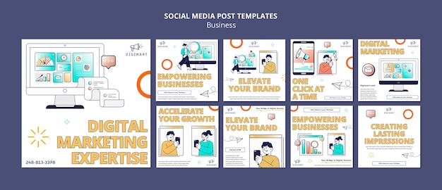 Publicaciones de instagram de estrategia empresarial de diseño plano
