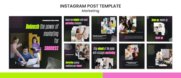 PSD publicaciones de instagram de estrategia de marketing de diseño plano