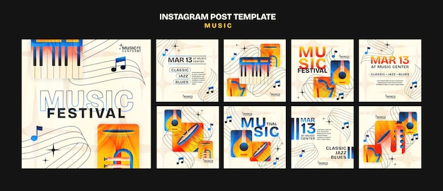 PSD las publicaciones de instagram de festivales de música