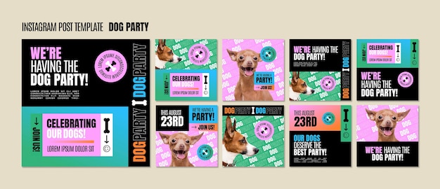 PSD publicaciones de instagram de fiesta de perros de diseño plano