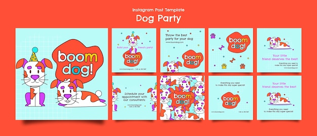 PSD publicaciones de instagram de fiesta de perros de diseño plano