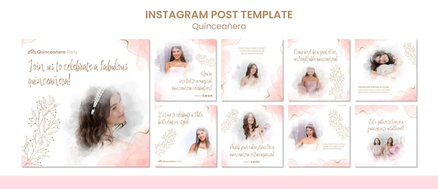 Publicaciones de instagram de fiesta de quinceañera dibujadas a mano