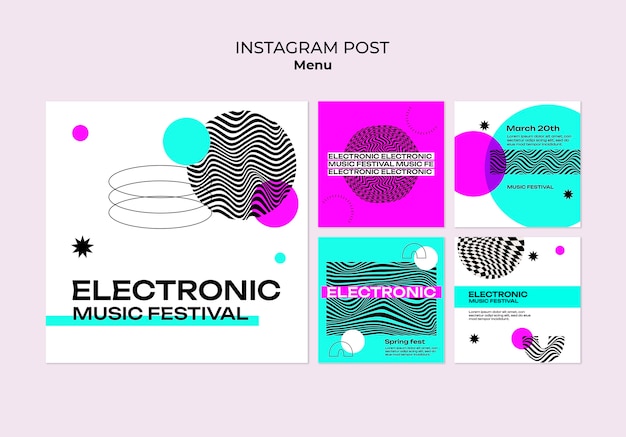 PSD publicaciones de instagram de música electrónica de diseño plano