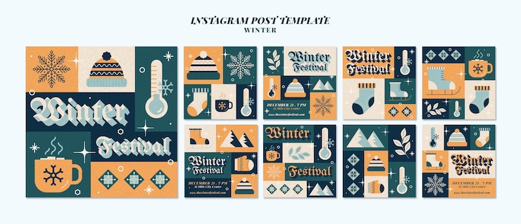 PSD publicaciones de instagram de la temporada de invierno.