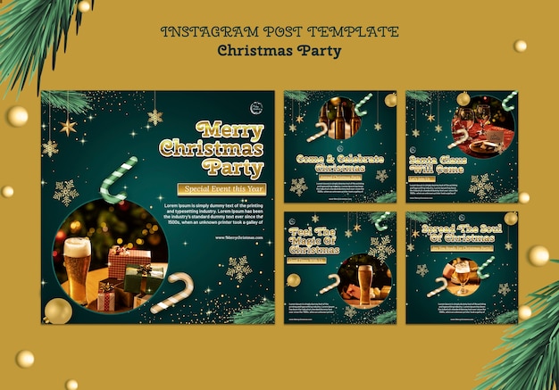 PSD publicaciones realistas de instagram de fiesta de navidad