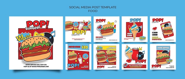 Publicaciones en redes sociales de comida pop art