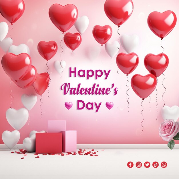 Publicaciones en las redes sociales del feliz día de san valentín.