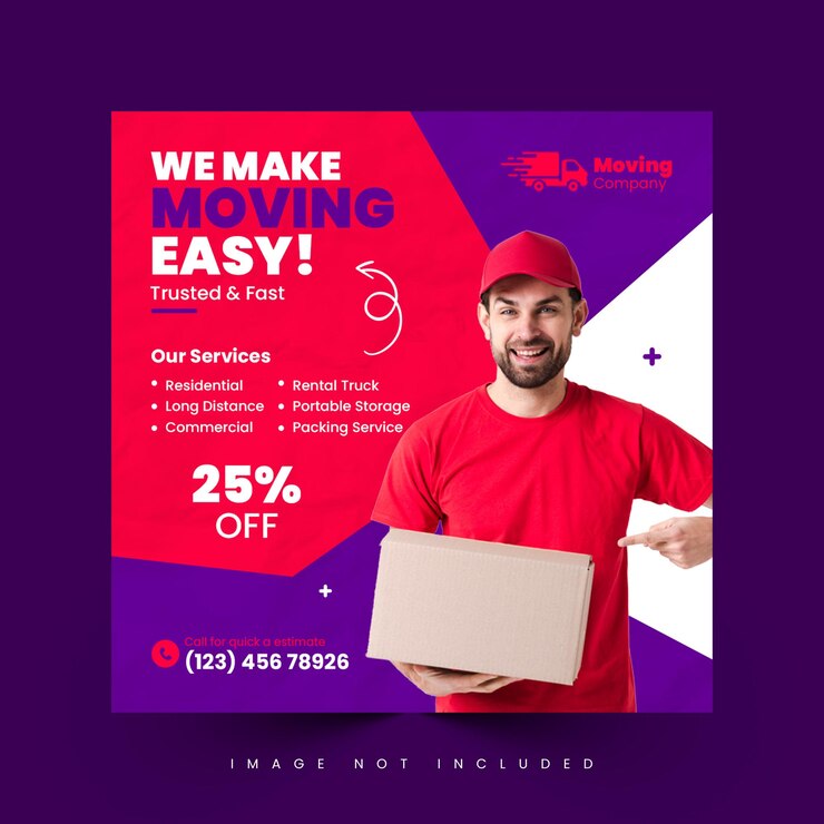 Publicaciones en las redes sociales para el servicio de entrega y el servicio de mudanzas