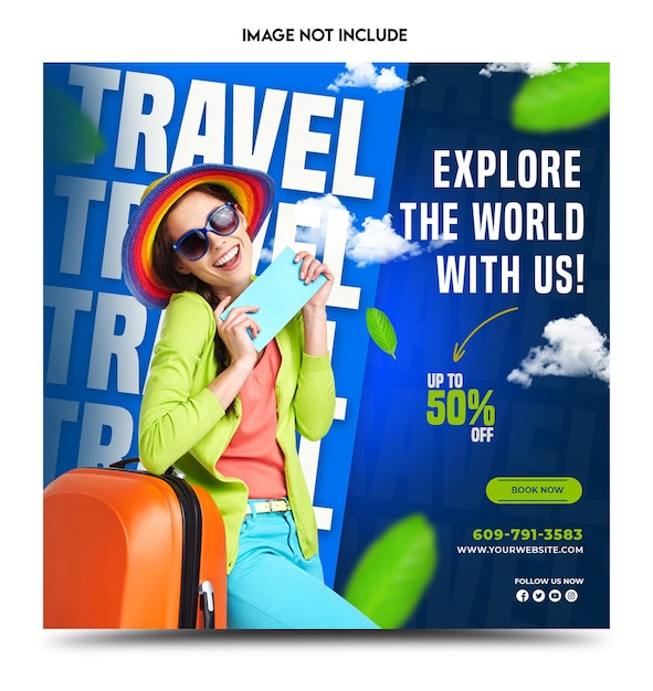 Publicaciones en las redes sociales de viajes y viajesPublicaciones en Instagram o plantillas de banners web
