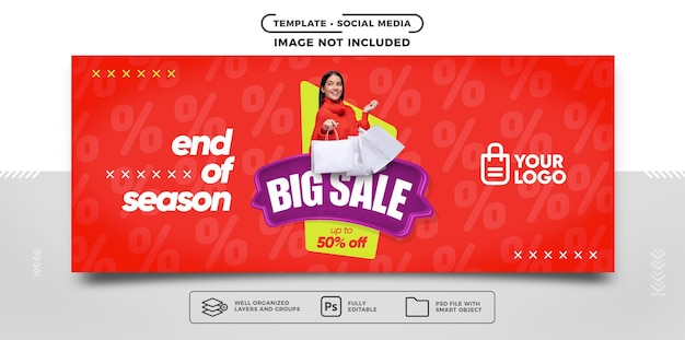 Publicar banner en redes sociales fin de temporada gran venta hasta 50 de descuento