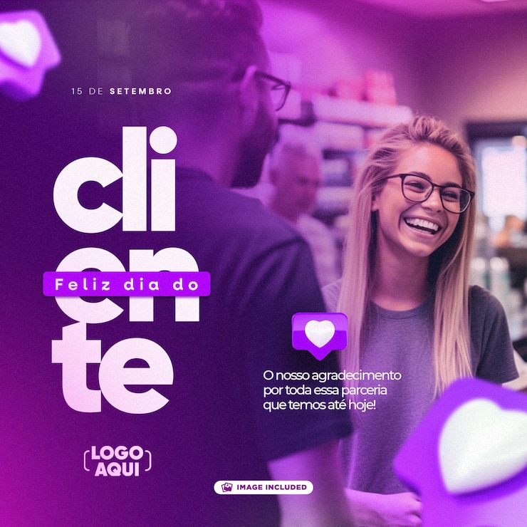 PSD publicar el día del cliente en las redes sociales en portugués 3d para la campaña de marketing en brasil
