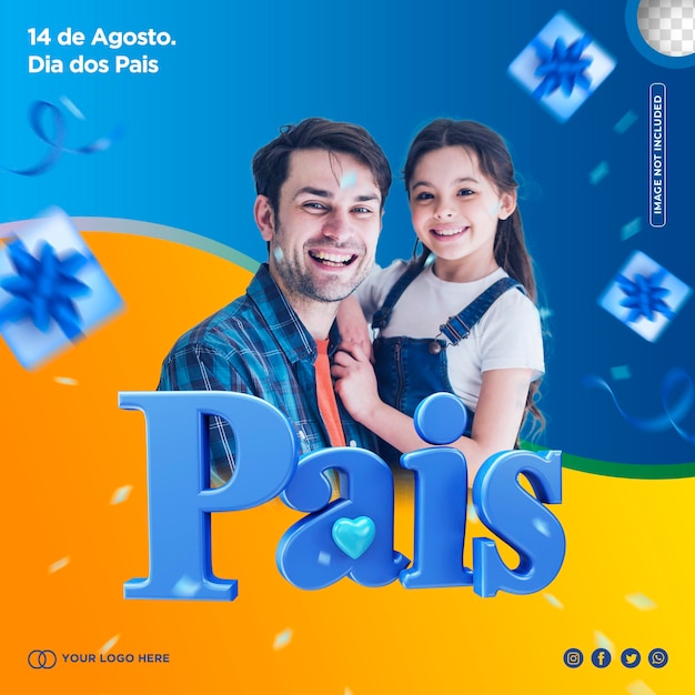 PSD publicar diseño de plantilla del día del padre en portugués feliz dia dos pais