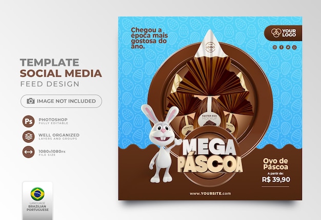 Publicar mega pascua en redes sociales en portugués render 3d para campaña de oferta en brasil