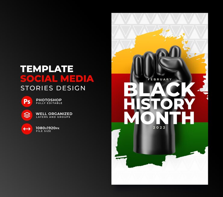 PSD publicar el mes de la historia negra de las redes sociales 3d render hand 3d