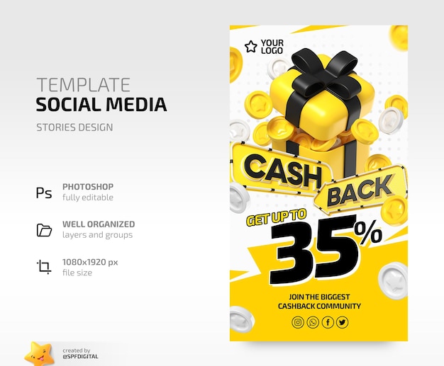 PSD publicar mídia social cashback brilhante anunciar banner modelo para seu design
