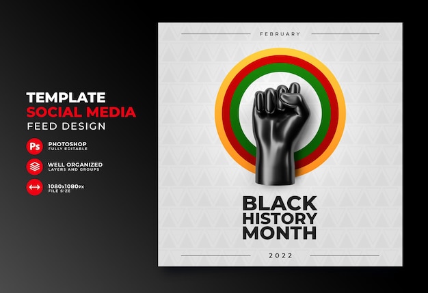 Publicar mídia social história negra mês 3d render mão 3d