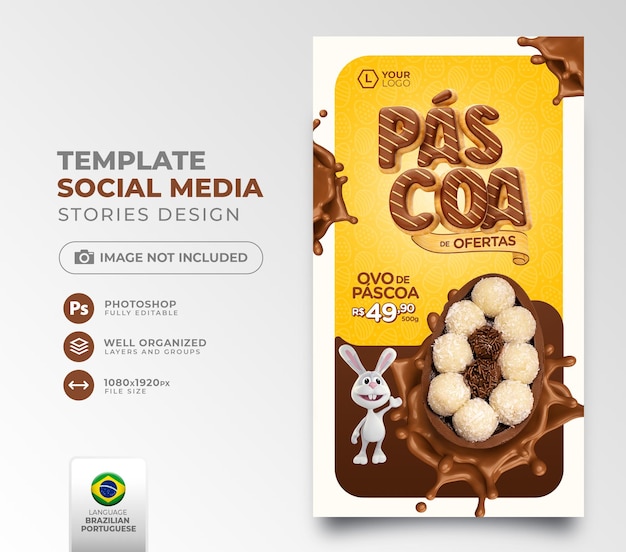 Publicar mídia social páscoa de ofertas em renderização 3d em português para campanha de marketing no brasil