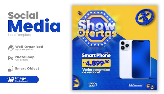 Publicar ofertas de feed de redes sociales en portugués 3d render para marketing de brasil