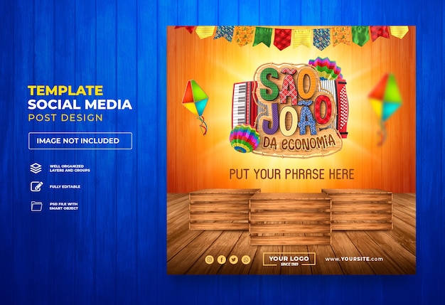 PSD publicar ofertas en redes sociales sao joao 3d render brasil festa junina