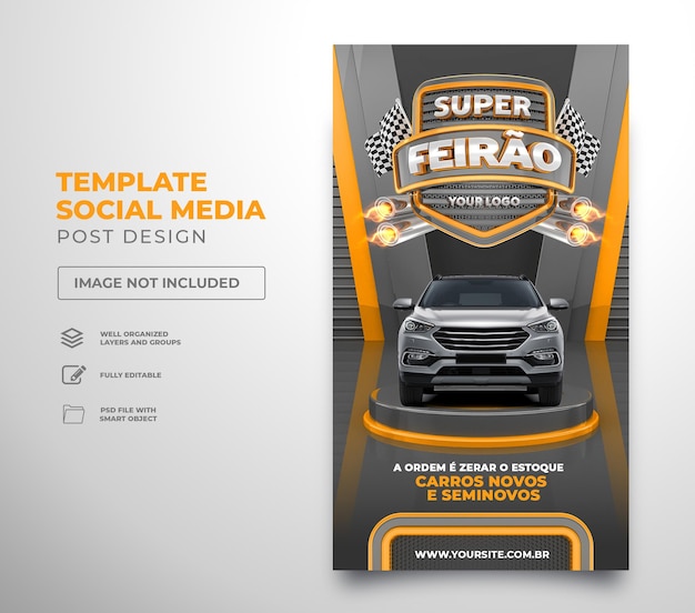 Publicar plantilla de feria de super auto de redes sociales