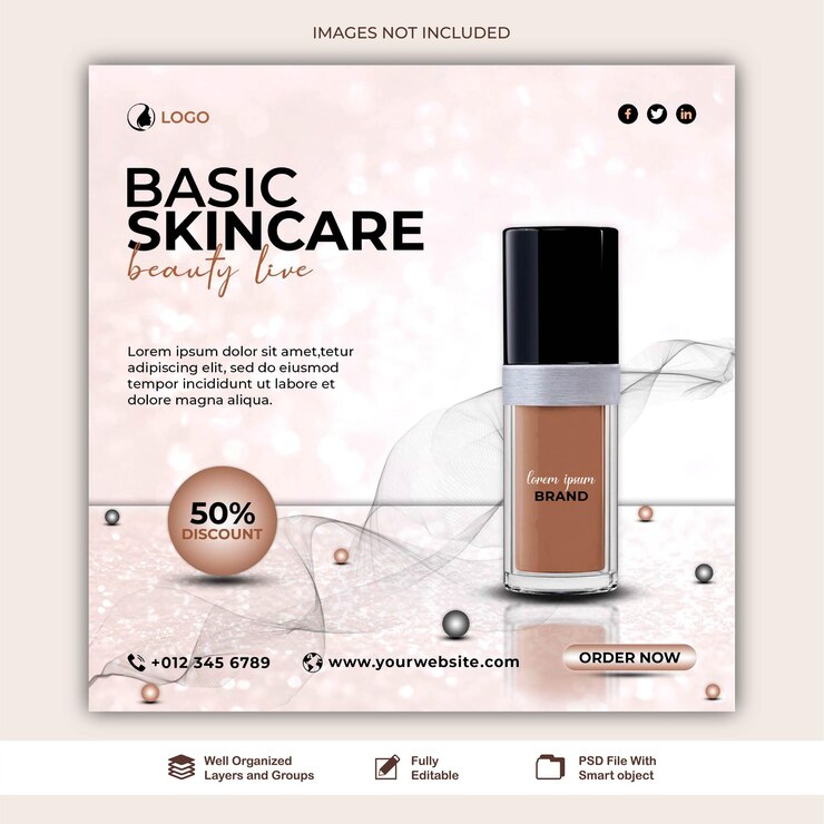 PSD publicar productos de belleza de maquillaje para la publicación de banner de venta de maquillaje para plantilla de redes sociales psd