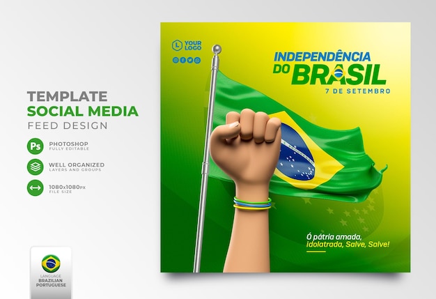 Publicar en las redes sociales el día de la independencia de brasil en 3d en portugués