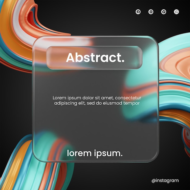 PSD publicar redes sociales de diseño de morfismo de vidrio con renderizado abstracto 3d