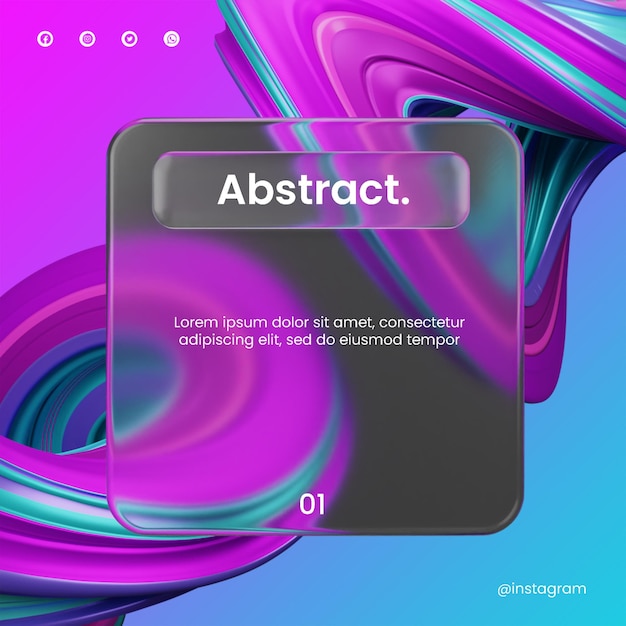 Publicar redes sociales de diseño de morfismo de vidrio con renderizado abstracto 3d