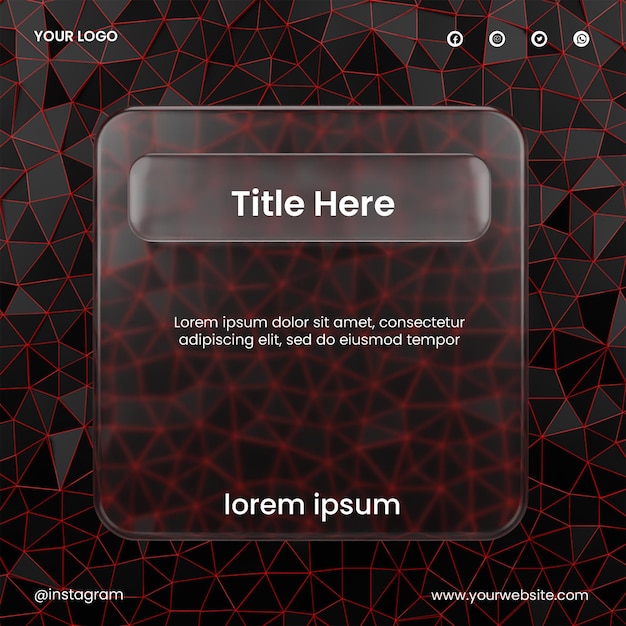 Publicar redes sociales de diseño de morfismo de vidrio con renderizado de fondo abstracto 3d