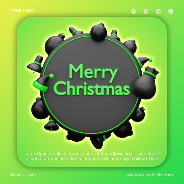 PSD publicar redes sociales feliz navidad icono 3d render